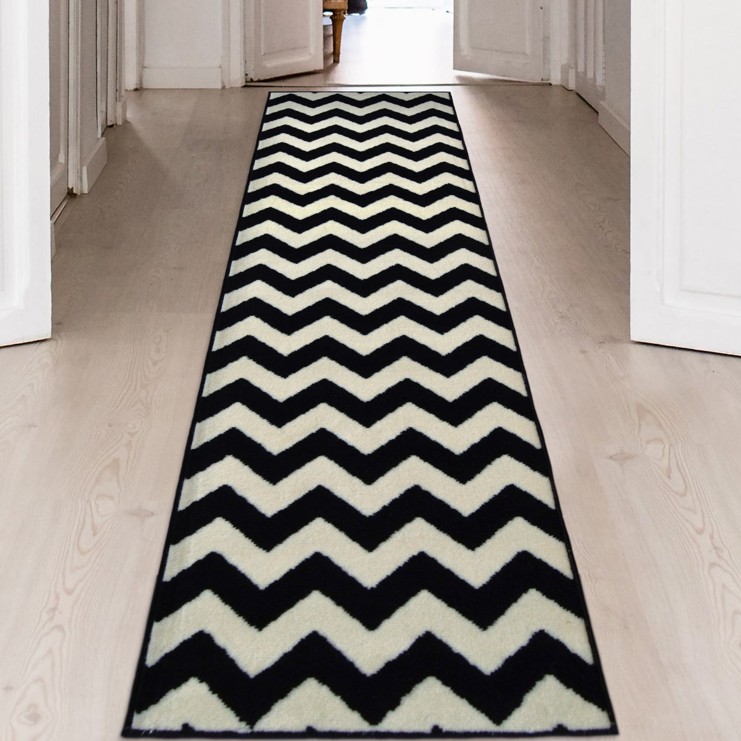 Long Chevron Monochrome Hallway Runner Rug - Islay