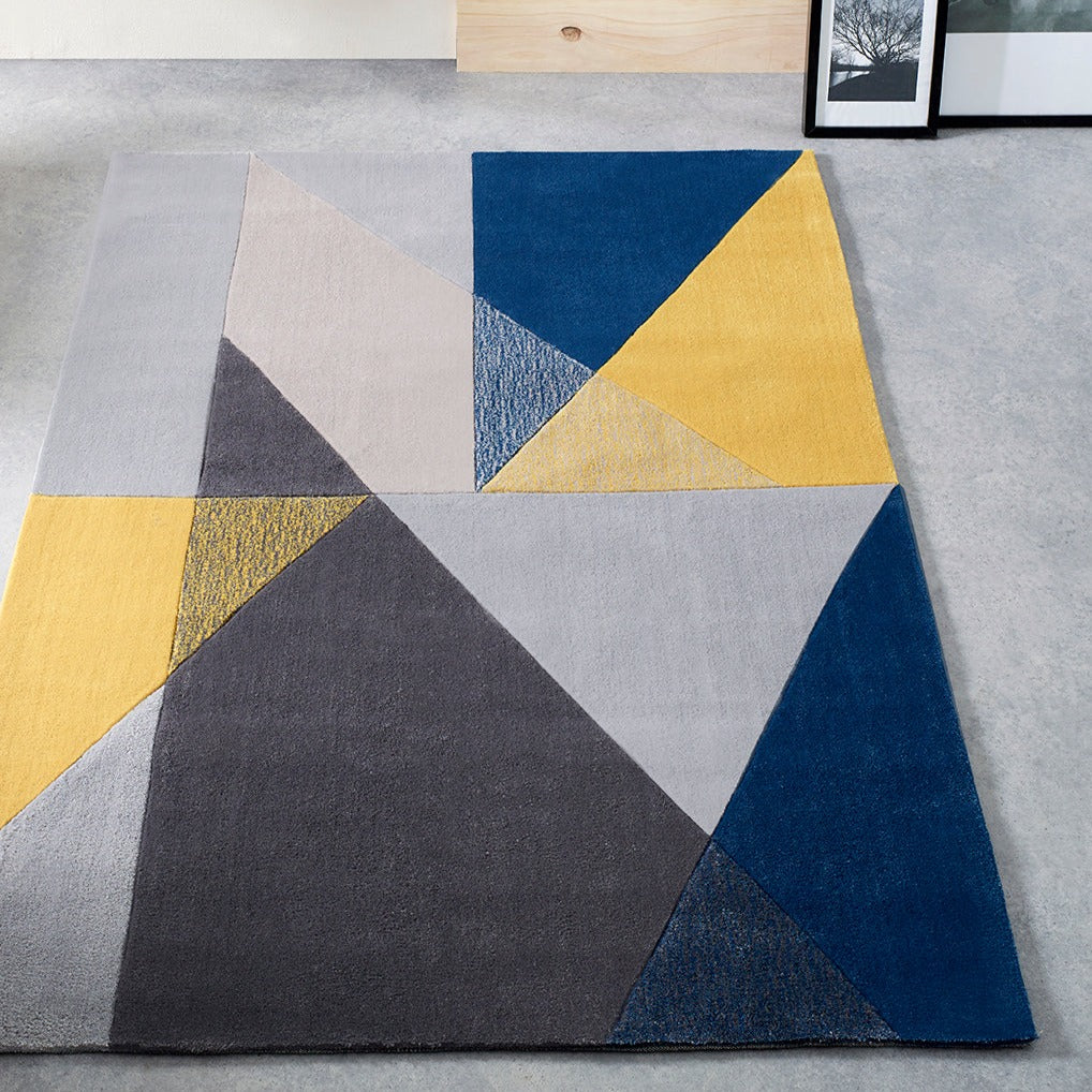 Blue and Yellow Stunning Geometric Rug - Trio