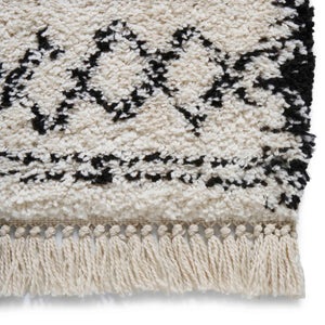 Black and White Moroccan Fringed Shaggy Rug -  Boho