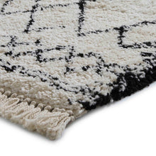 Load image into Gallery viewer, Black and White Moroccan Fringed Shaggy Rug -  Boho