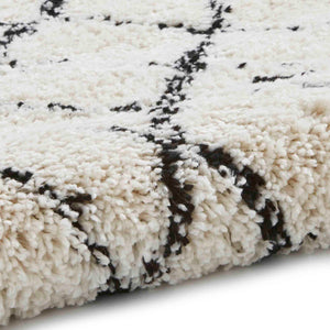 Black and White Moroccan Fringed Shaggy Rug -  Boho