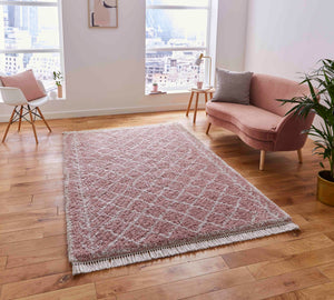 Rose Pink Moroccan Trellis Shaggy Rug -  Boho