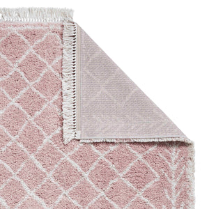 Rose Pink Moroccan Trellis Shaggy Rug -  Boho