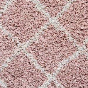 Rose Pink Moroccan Trellis Shaggy Rug -  Boho