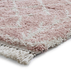 Rose Pink Moroccan Trellis Shaggy Rug -  Boho