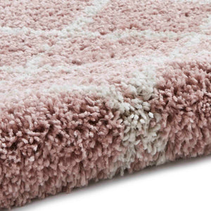 Rose Pink Moroccan Trellis Shaggy Rug -  Boho