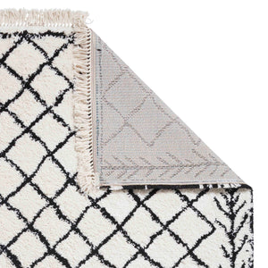 White and Black Trellis Shaggy Rug -  Boho