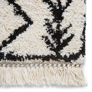 White and Black Trellis Shaggy Rug -  Boho