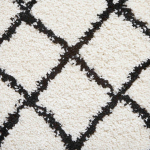 White and Black Trellis Shaggy Rug -  Boho