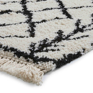 White and Black Trellis Shaggy Rug -  Boho