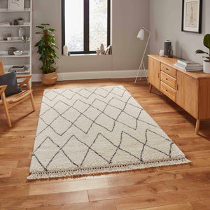 Cream and Grey Designer Shaggy Rug -  Boho