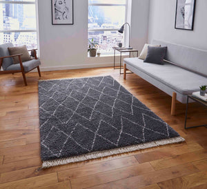 Luxurious Grey Designer Tribal Shaggy Rug -  Boho