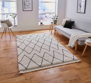 Luxurious White and Black Designer Shaggy Rug -  Boho