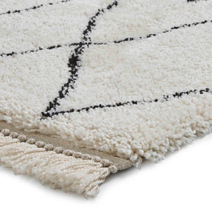 Luxurious White and Black Designer Shaggy Rug -  Boho