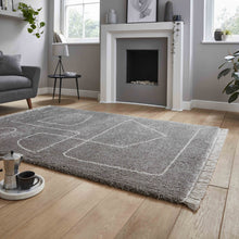 Load image into Gallery viewer, Grey Art Deco Designer Shaggy Rug -  Boho