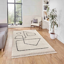 Load image into Gallery viewer, White and Black Art Deco Shaggy Rug -  Boho