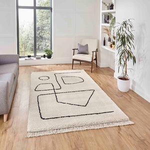 White and Black Art Deco Shaggy Rug -  Boho