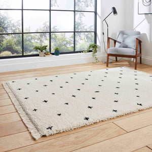 White Speckled Shaggy Bedroom Rug -  Boho