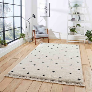 White Speckled Shaggy Bedroom Rug -  Boho