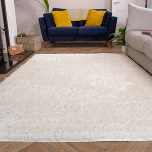 Ivory 3cm Deep Microfibre Shaggy Rug - Brae