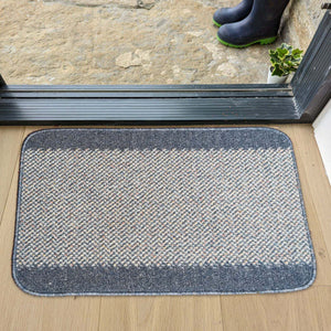 Blue Bordered Non Slip And Washable Kitchen Mats - Barrier