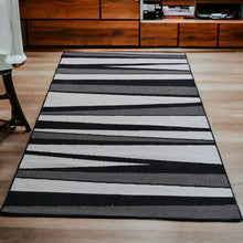 Load image into Gallery viewer, Black and Grey Reversible Striped Outdoor Rug - Capri