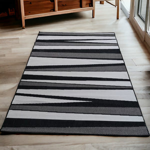 Black and Grey Reversible Striped Outdoor Rug - Capri