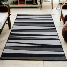 Load image into Gallery viewer, Black and Grey Reversible Striped Outdoor Rug - Capri