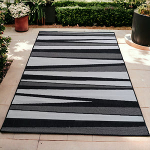 Black and Grey Reversible Striped Outdoor Rug - Capri