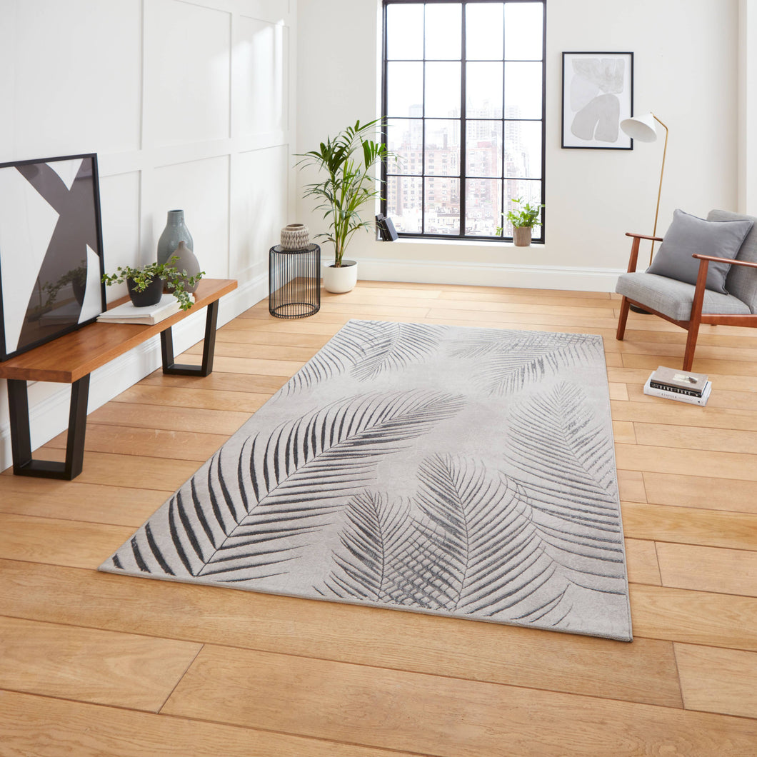 Grey and Silver Ribbed Leaf Area Rug - Creation