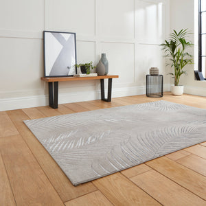 Grey and Silver Ribbed Leaf Area Rug - Creation