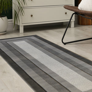 Grey Carved Bordered Living Room Rug - Mora