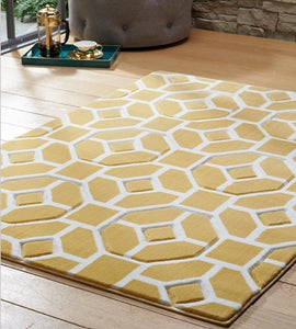 Ochre Carved Geometric Living Room Rug - Mora