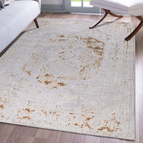 Ochre Flecked Distressed Vintage Flatweave Rug - Monalisa