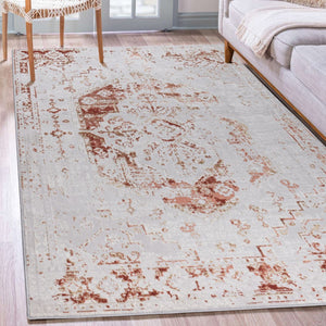 Terracotta Distressed Vintage Flatweave Living Room Rug - Monalisa