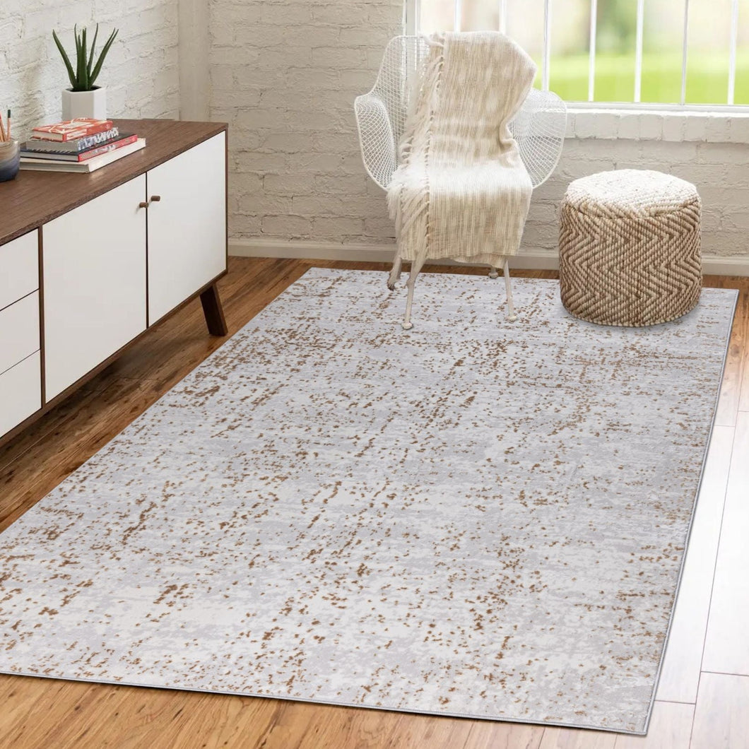 Ochre Flecked Minimalist Abstract Living Room Rug - Monalisa