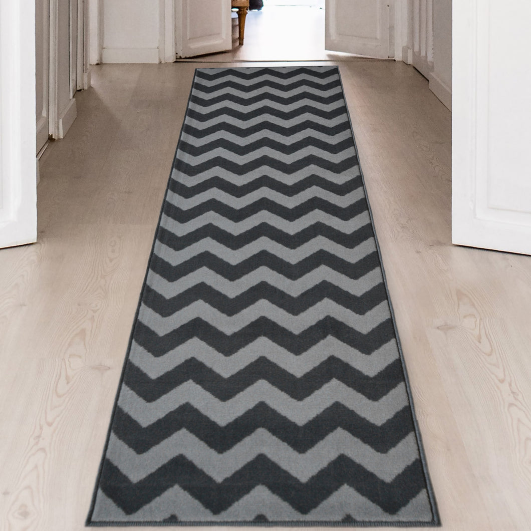 Long Chevron Grey Hallway Runner Rug - Islay