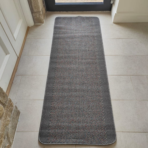 Grey Bordered Non Slip And Washable Kitchen Mats - Barrier