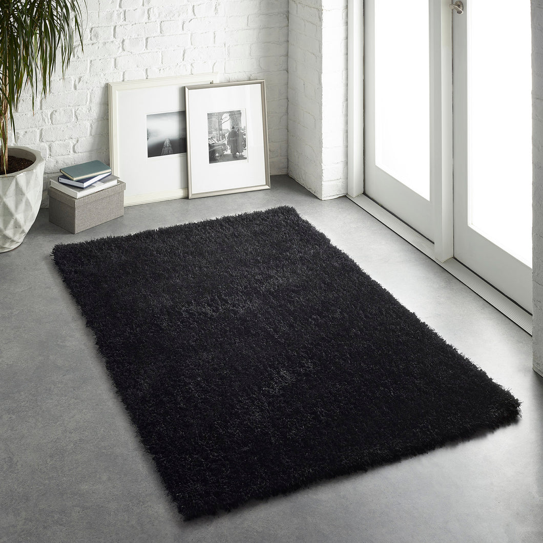 Sumptuous Black 45mm Deep Shaggy Rug - Chicago