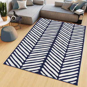 Navy Herringbone Living Room Rug - Islay