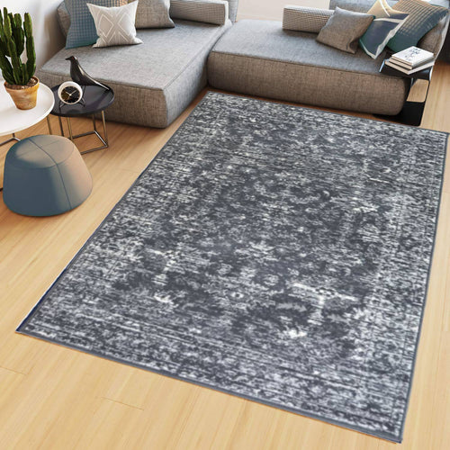 Charcoal Grey Distressed Living Room Rug - Islay