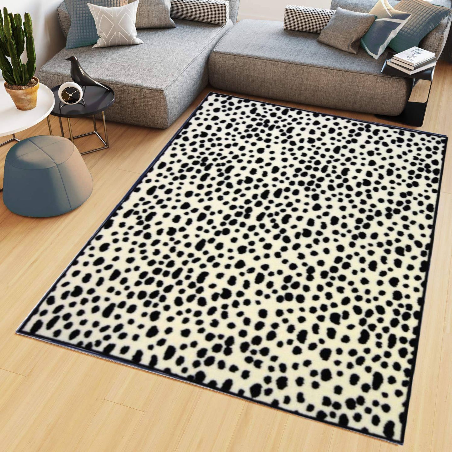 Classic Black and White Leopard Print Area Rug - Islay
