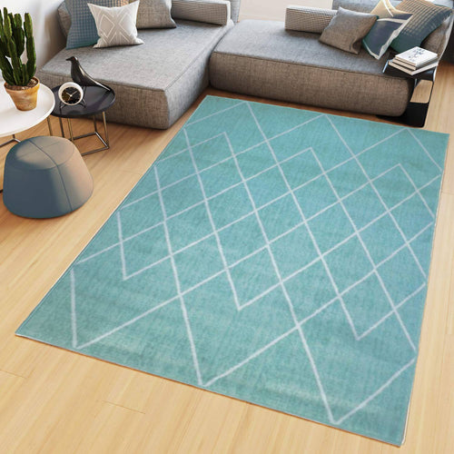 Light Blue Moroccan Trellis Flatweave Rug - Islay