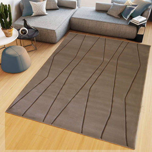 Brown Carved Geometric Living Room Rug - Mora