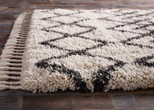 Load image into Gallery viewer, Ivory &amp; Charcoal Fringed Moroccan Shaggy Rug