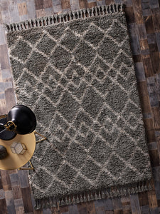 Charcoal Fringed Moroccan Shaggy Rug