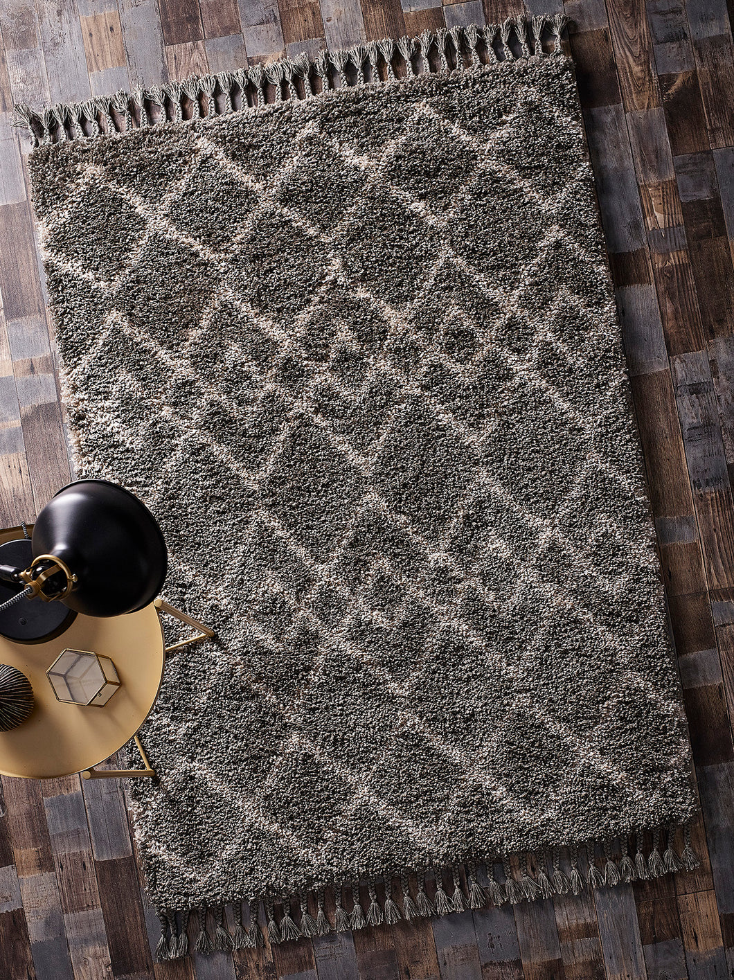 Charcoal Fringed Moroccan Shaggy Rug