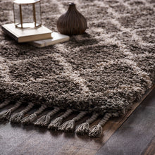 Load image into Gallery viewer, Charcoal Fringed Moroccan Shaggy Rug