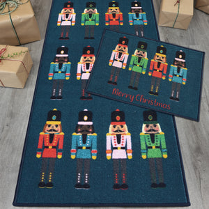 Navy Nutcracker Christmas Runner & Doormat Set - Deco