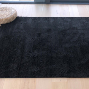 Plain Black Shaggy Rug - Oslo